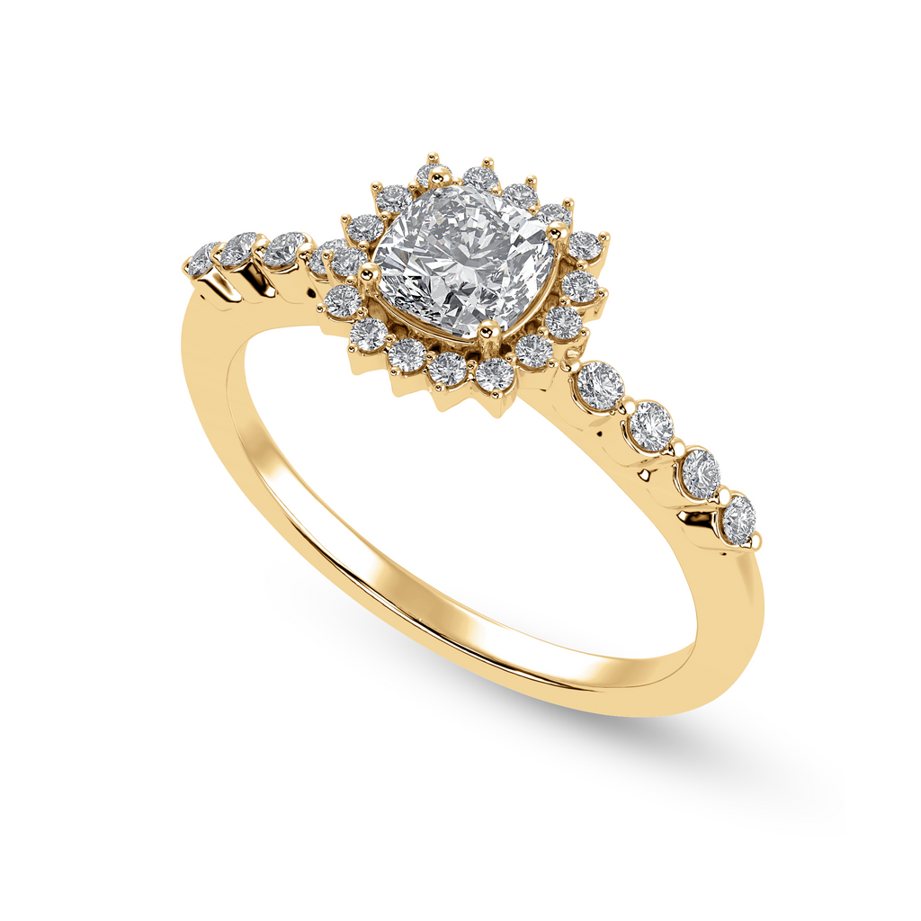 50-Pointer Cushion Cut Solitaire Halo Diamond Shank 18K Yellow Gold Ring JL AU 1249Y-A   Jewelove.US