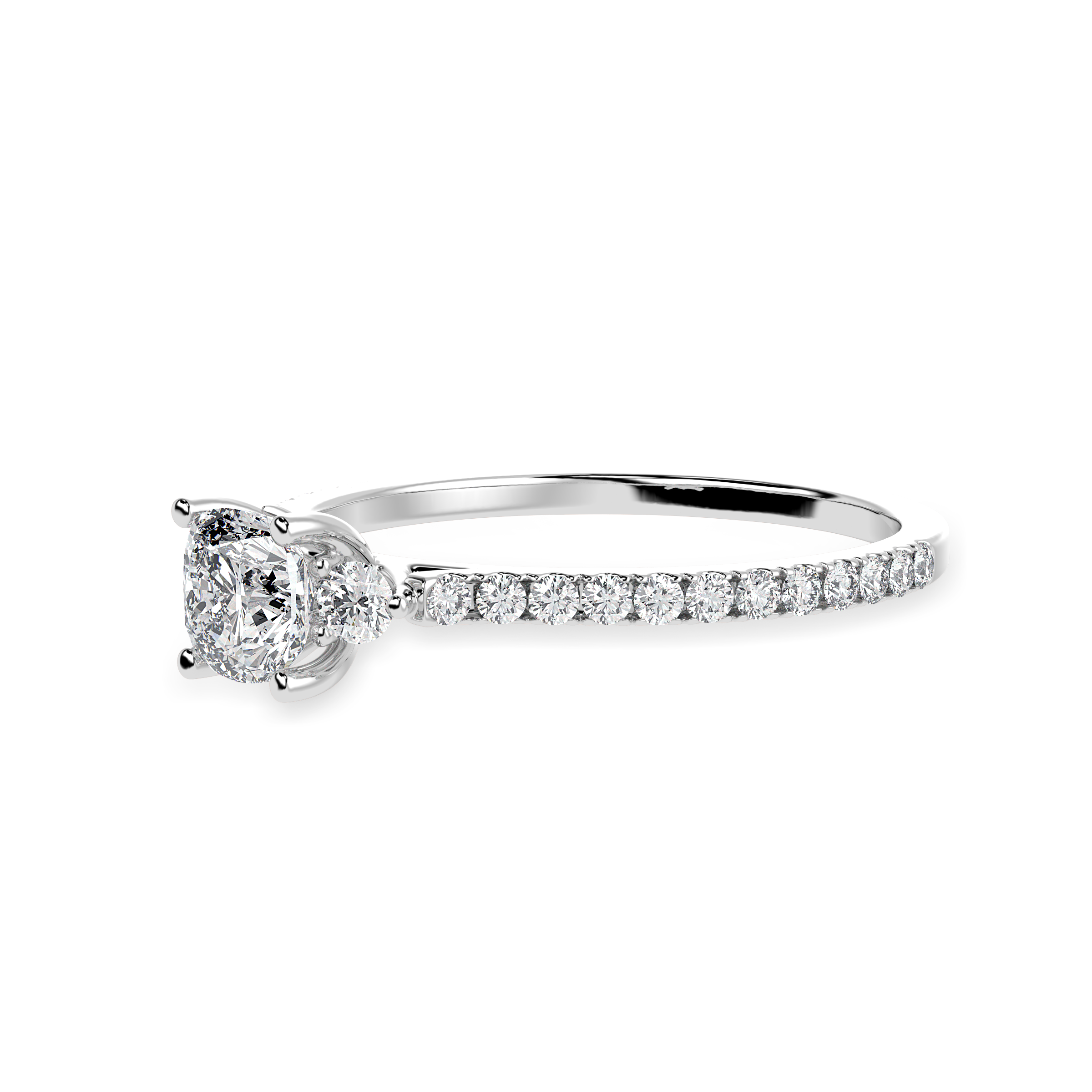 50-Pointer Cushion Cut Solitaire Diamond Accents Shank Platinum Ring JL PT 1241-A   Jewelove.US