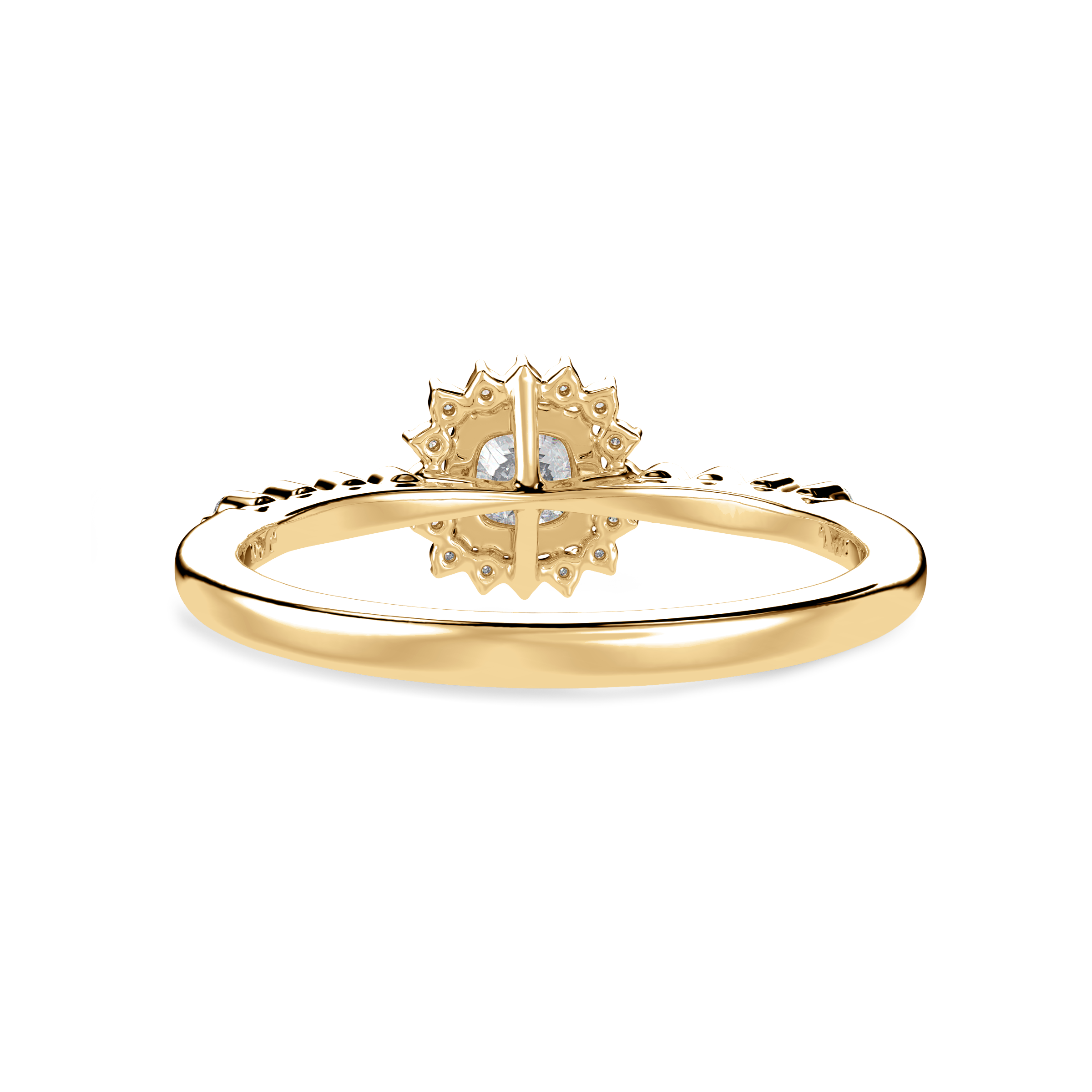 70-Pointer Cushion Cut Solitaire Halo Diamond Shank 18K Yellow Gold Ring JL AU 1249Y-B   Jewelove.US