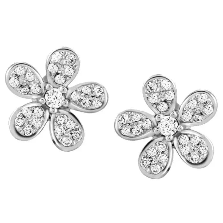 Cute Flowery Platinum Earrings with Diamonds JL PT E 158   Jewelove.US