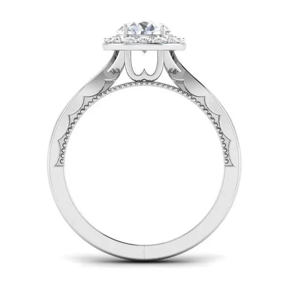 1-Carat Lab Grown Solitaire Halo Platinum Twisted Shank Engagement Ring JL PT LG G 6579-B
