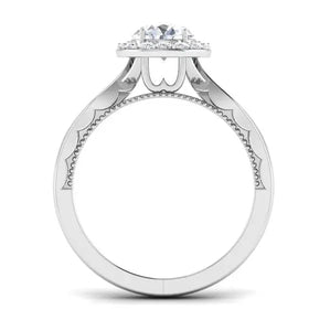 50-Pointer Solitaire Halo Platinum Twisted Shank Engagement Ring JL PT 6579-A