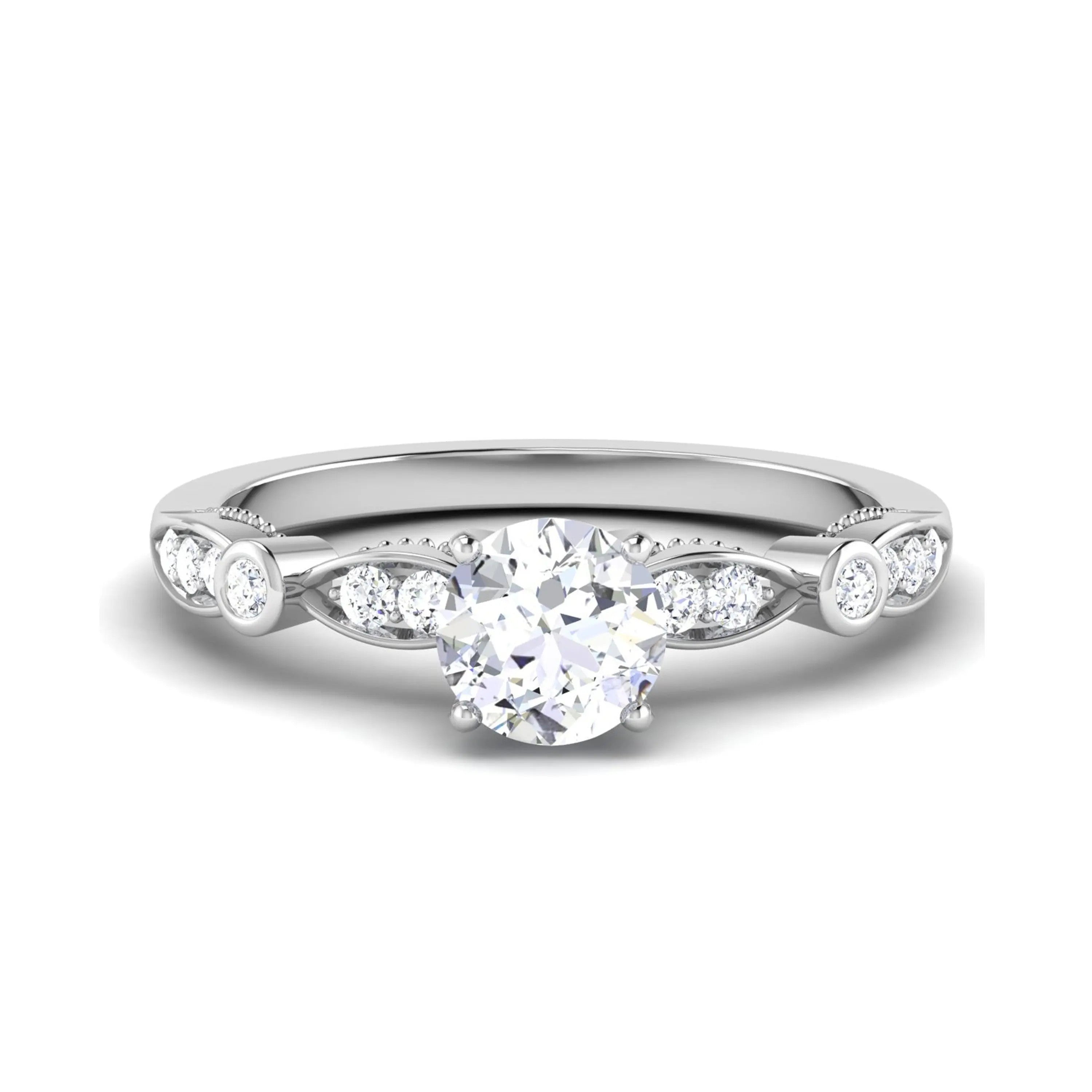 1-Carat Lab Grown Solitaire Diamond Accents Platinum Engagement Ring JL PT LG 6581