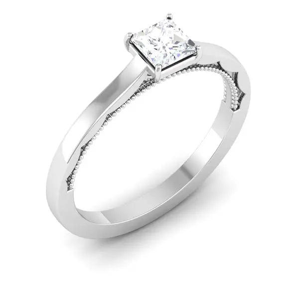 Designer 50 Pointer Princess Cut Solitaire Platinum Engagement Ring with Milgrain Finish JL PT 6578   Jewelove.US