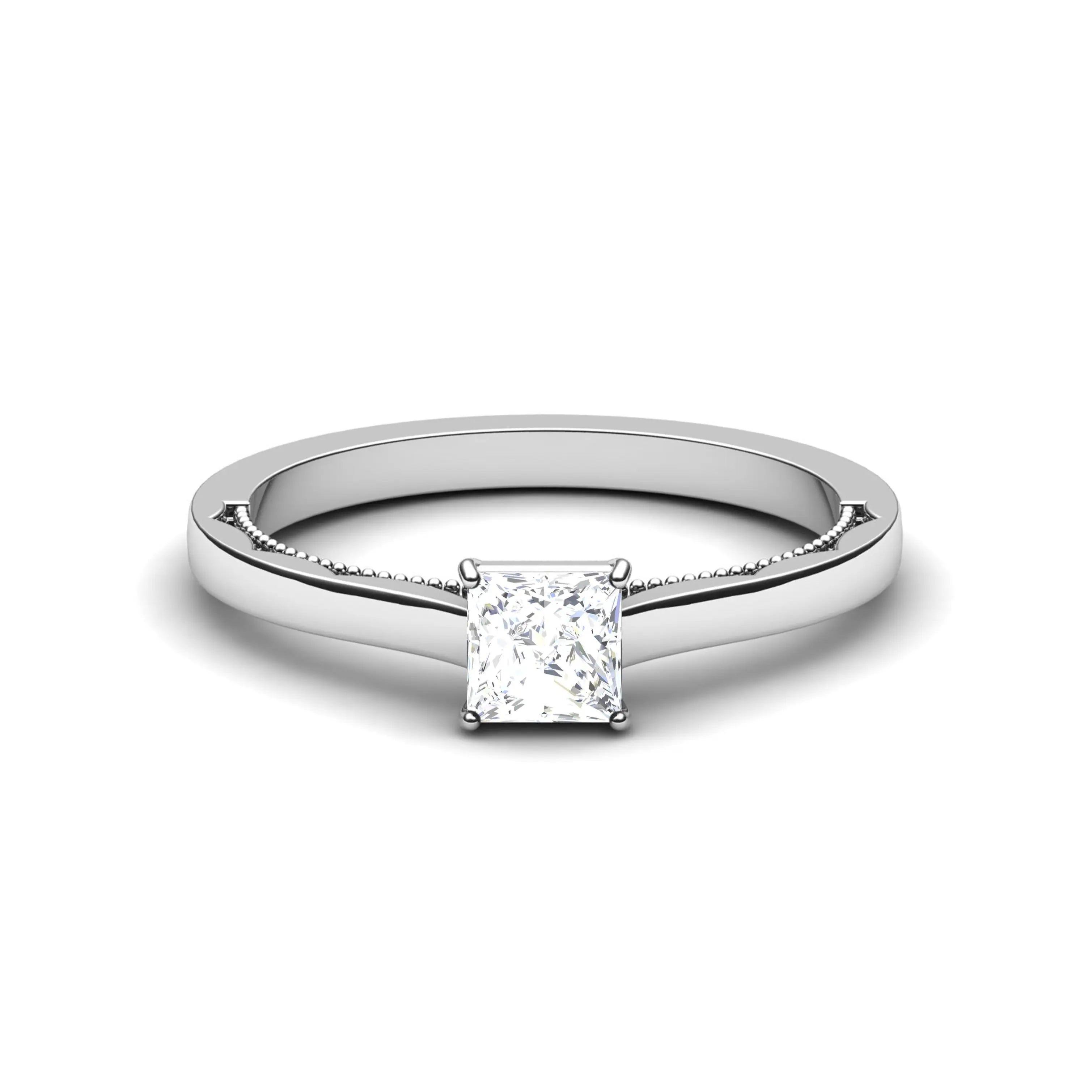 Designer 50 Pointer Princess Cut Solitaire Platinum Engagement Ring with Milgrain Finish JL PT 6578   Jewelove.US