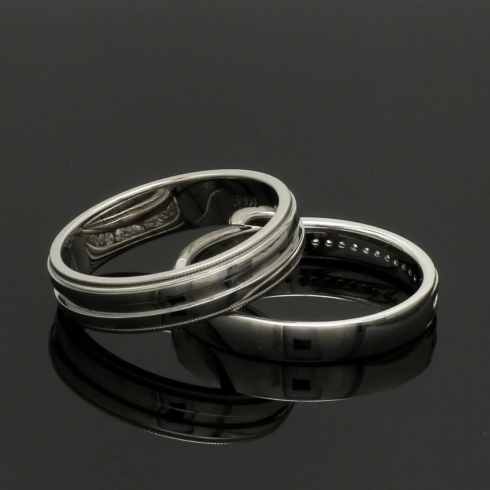 Designer Half Eternity & Plain Platinum Couple Rings JL PT 524
