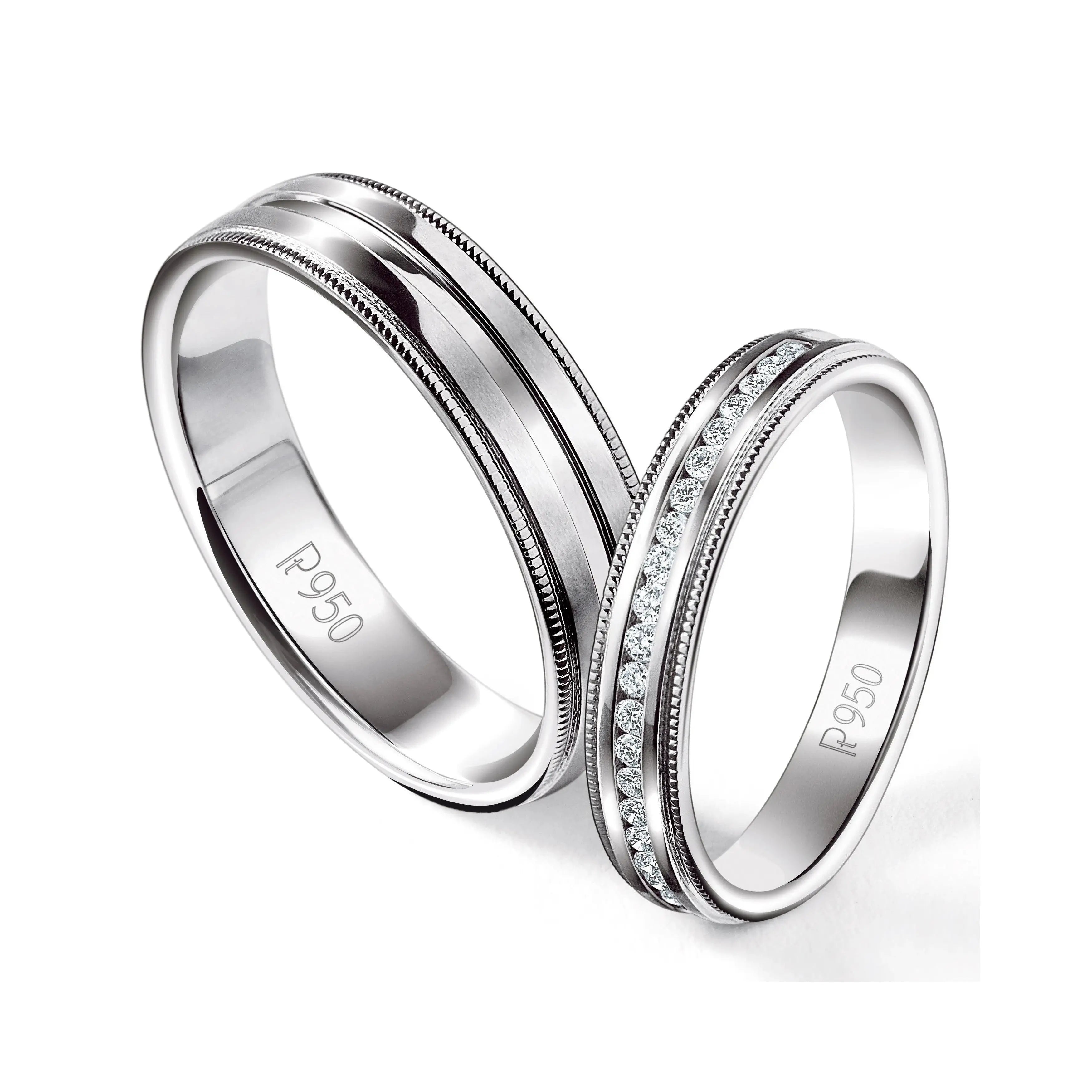 Designer Half Eternity & Plain Platinum Couple Rings JL PT 524  Both Jewelove.US