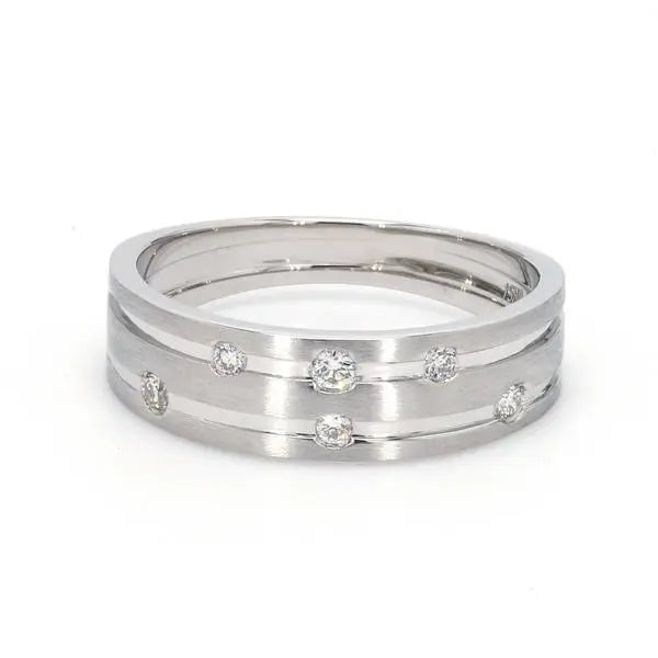 Designer Platinum Ring with Grooves & Diamonds for Women JL PT 570   Jewelove.US