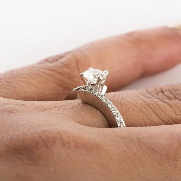 Designer Platinum Solitaire Engagement Ring with Curvy Shank with Diamonds JL PT 562   Jewelove.US