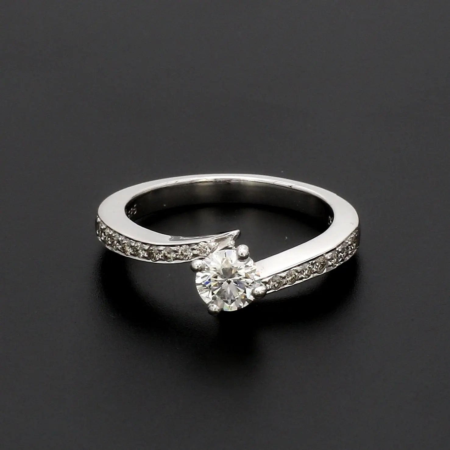 Designer Platinum Solitaire Engagement Ring with Curvy Shank with Diamonds JL PT 562   Jewelove.US