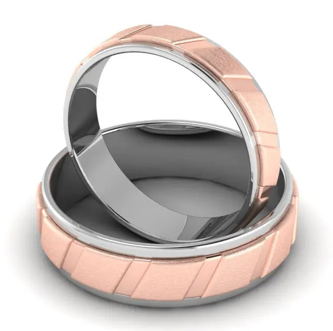 Designer Platinum & Rose Gold Couple Rings with Slanting Grooves JL PT 639   Jewelove.US