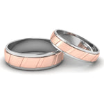 Load image into Gallery viewer, Designer Platinum &amp; Rose Gold Couple Rings with Slanting Grooves JL PT 639  Both Jewelove.US
