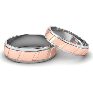 Designer Platinum & Rose Gold Couple Rings with Slanting Grooves JL PT 639  Both Jewelove.US