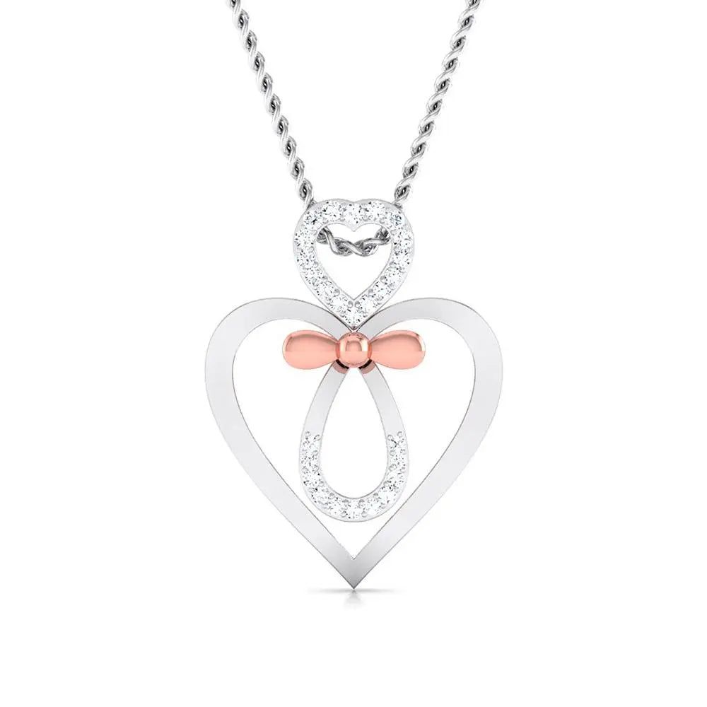 Designer Platinum and Rose Gold Double Heart Bow Pendant with Diamonds JL PT P 8082   Jewelove.US