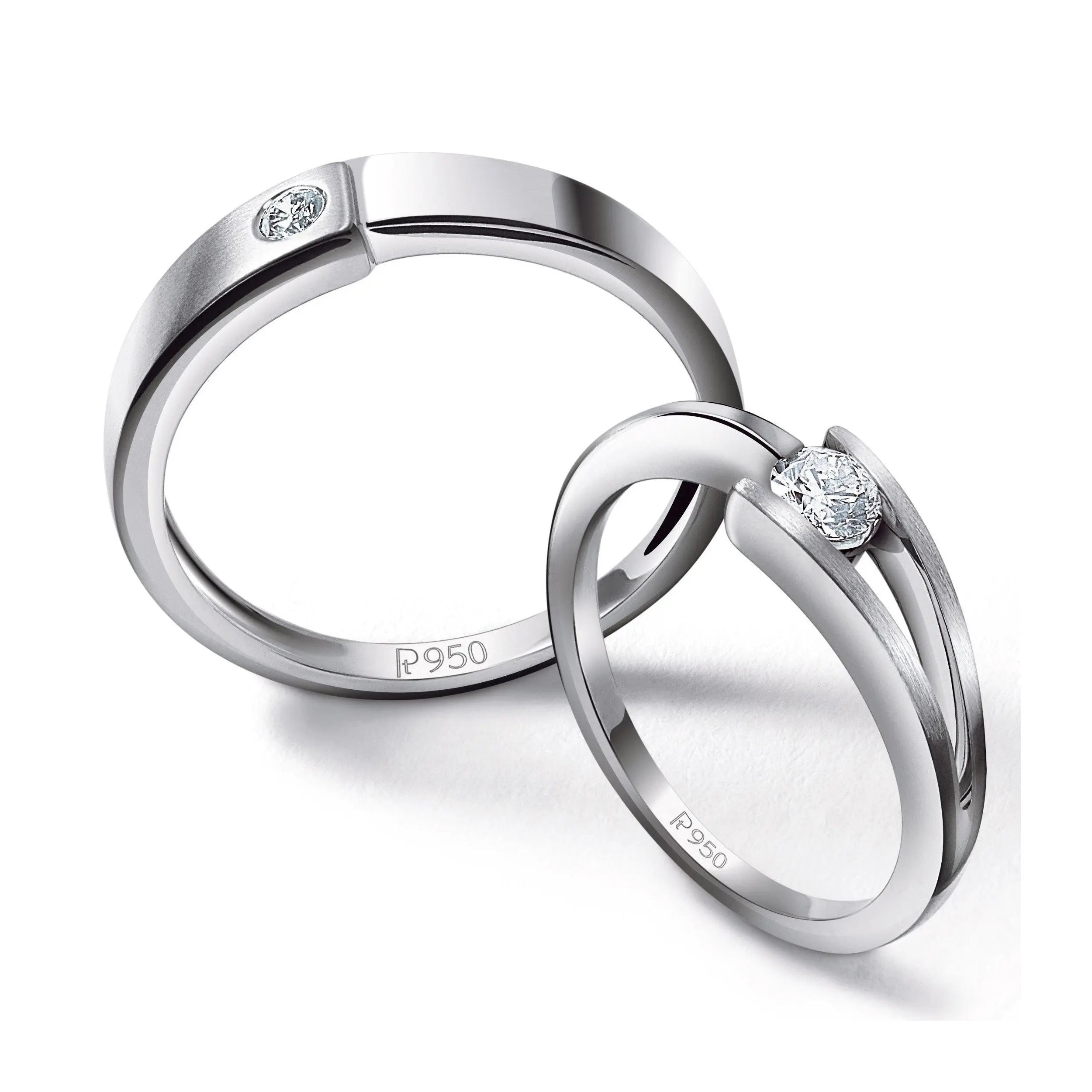 Designer Platinum Couple Rings with Single Diamonds JL PT 338 – Jewelove.US