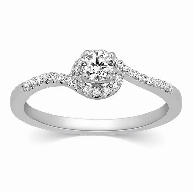 Designer Solitaire Platinum Ring with Accents in a Curve JL PT 328  VVS-G Jewelove