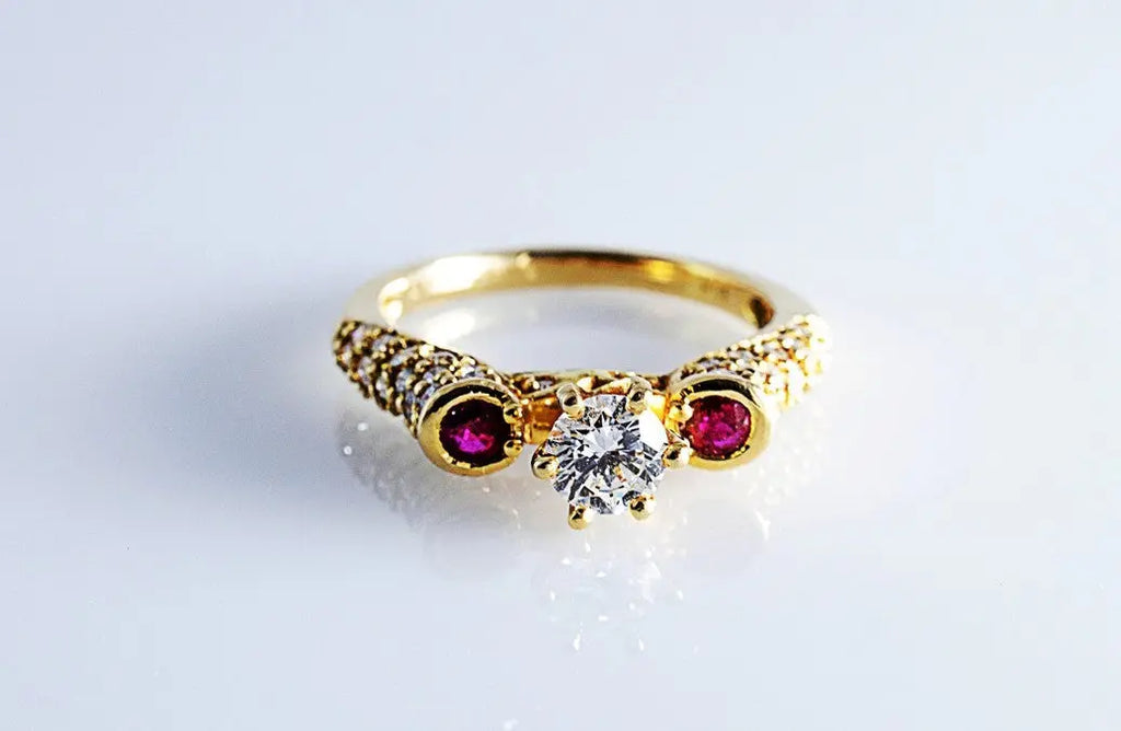 Designer Solitaire ring with Ruby and Diamonds SJ R 671   Jewelove
