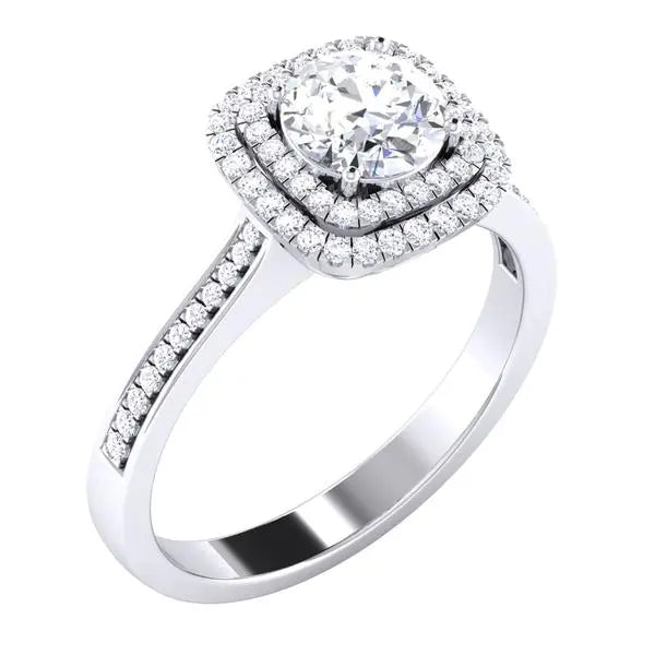 Designer Square Double Halo Solitaire Platinum Engagement Ring for Women JL PT 490   Jewelove.US