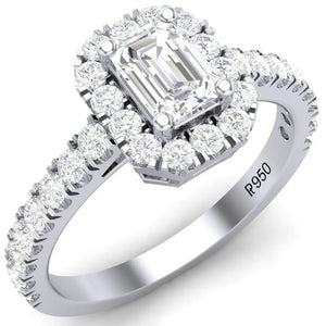 Emerald Cut Solitaire Ring in Platinum Halo Setting JL PT 469   Jewelove