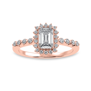 0.50cts. Emerald Cut Solitaire Halo Diamond Shank 18K Rose Gold Solitaire Ring JL AU 1250R-A   Jewelove.US