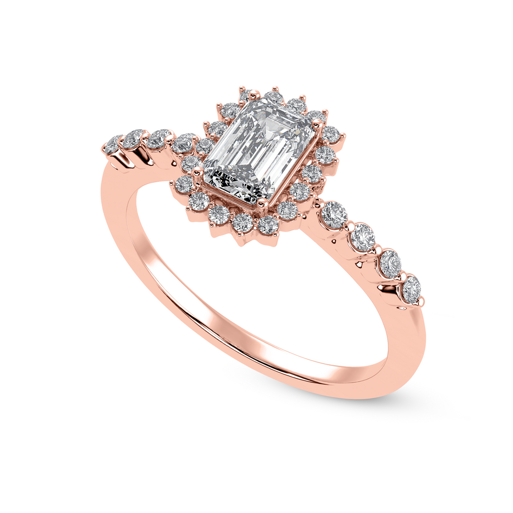 0.50cts. Emerald Cut Solitaire Halo Diamond Shank 18K Rose Gold Solitaire Ring JL AU 1250R-A   Jewelove.US