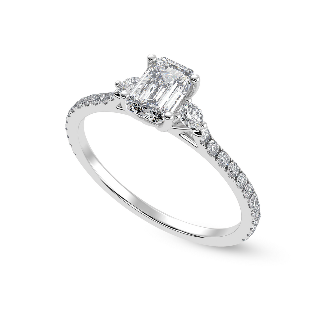 50-Pointer Emerald Cut Solitaire Diamond Accents Shank Platinum Ring JL PT 1242-A   Jewelove.US