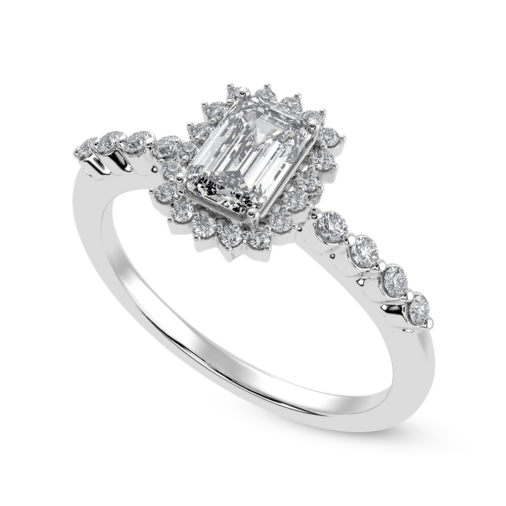 0.50cts Emerald Cut Solitaire Diamond Accents Shank Platinum Ring JL PT 1250-A   Jewelove.US