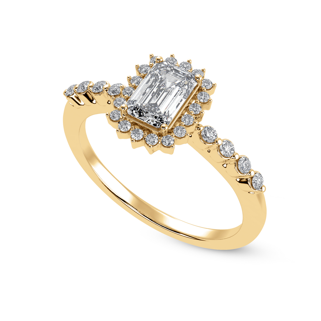 30-Pointer Emerald Cut Solitaire Halo Diamond Shank 18K Yellow Gold Ring JL AU 1250Y   Jewelove.US