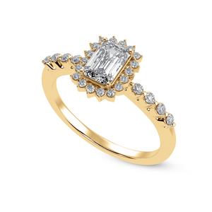 50-Pointer Emerald Cut Solitaire Halo Diamond Shank 18K Yellow Gold Ring JL AU 1250Y-A   Jewelove.US