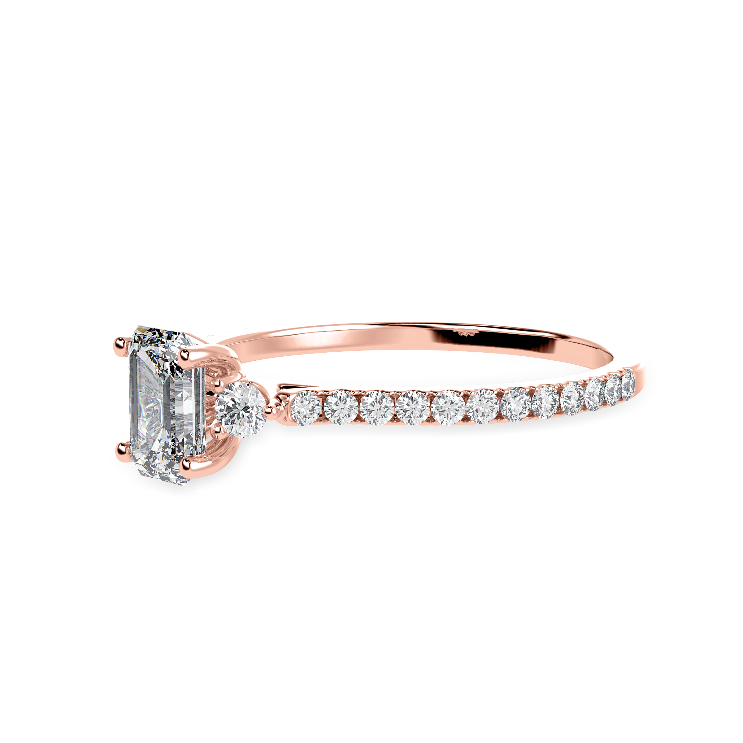 70-Pointer Emerald Cut Solitaire Diamond Accents Shank 18K Rose Gold Solitaire Ring JL AU 1242R-B   Jewelove.US
