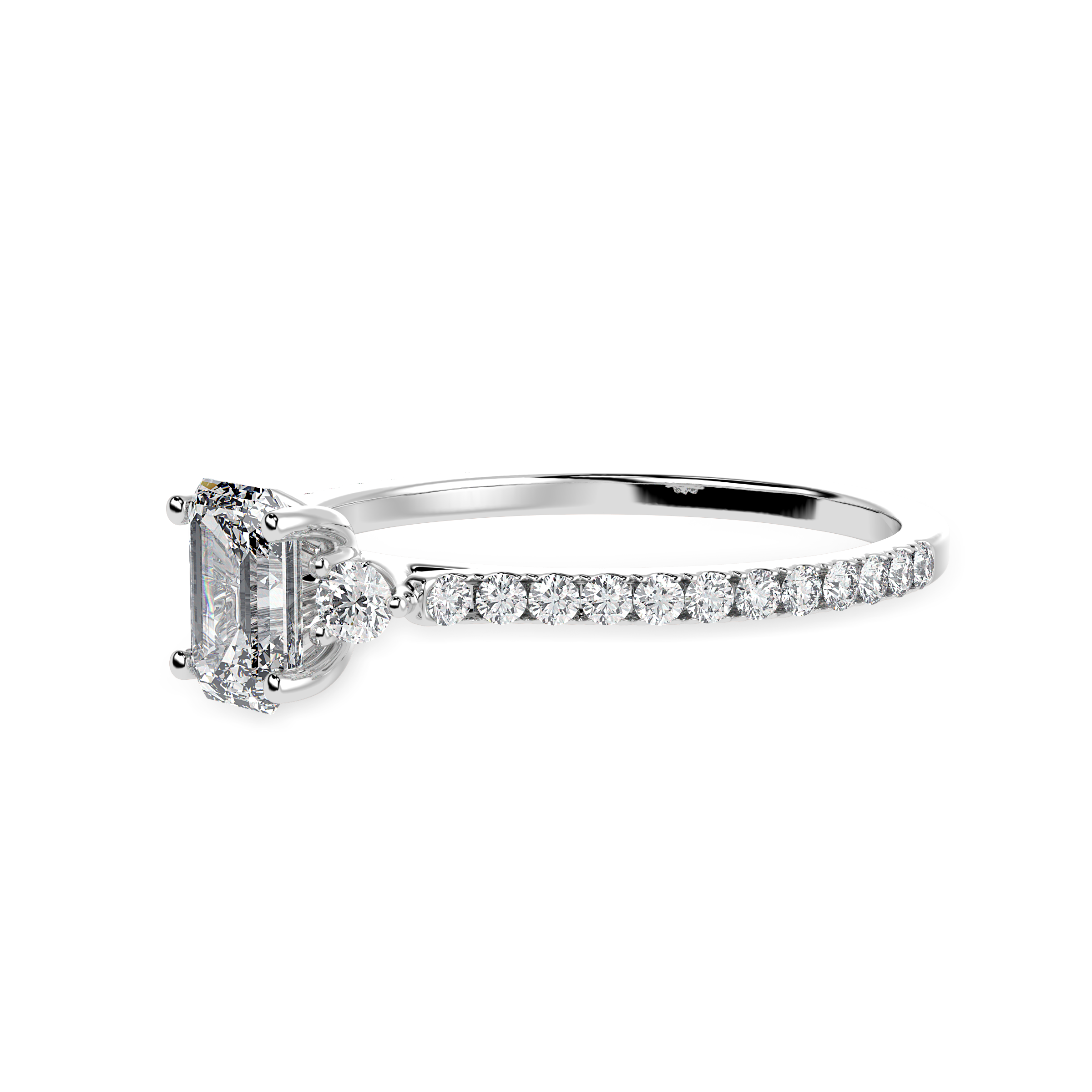 30-Pointer Emerald Cut Solitaire Diamond Accents Shank Platinum Ring JL PT 1242   Jewelove.US