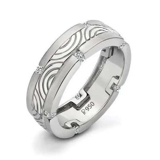 Engraved Platinum Ring with Diamonds for Men JL PT 509   Jewelove