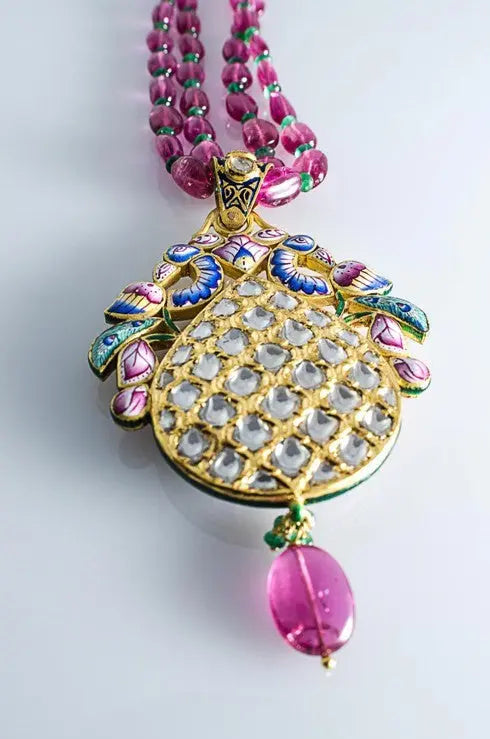 Exceptional Two sided Diamond Polki pendant with Pink Enamel SJ PS 80 by Suranas Jewelove   Suranas Jewelove