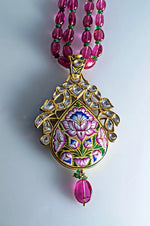 Load image into Gallery viewer, Exceptional Two sided Diamond Polki pendant with Pink Enamel SJ PS 80 by Suranas Jewelove   Suranas Jewelove
