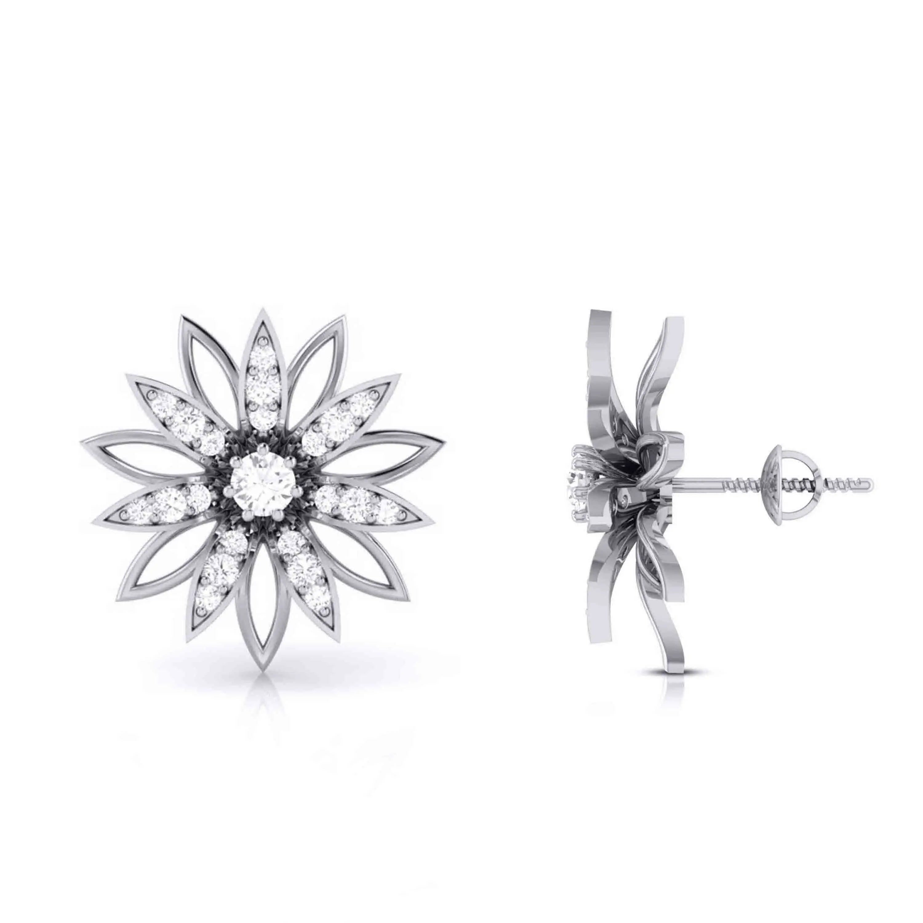 Flower Designer Platinum Diamond Earrings JL PT E MST 23   Jewelove.US