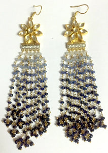 Fusion Diamond Polki Earrings with Sapphire Hangings JL AU 1007   Jewelove