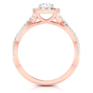 50-Pointer Solitaire Halo Diamond Twisted Shank 18K Rose Gold Ring JL AU G R101-A   Jewelove.US
