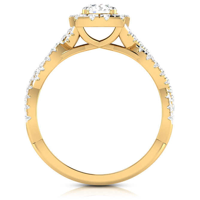 50-Pointer Solitaire Halo Diamond Twisted Shank 18K Yellow Gold Ring JL AU G 101Y-A   Jewelove.US