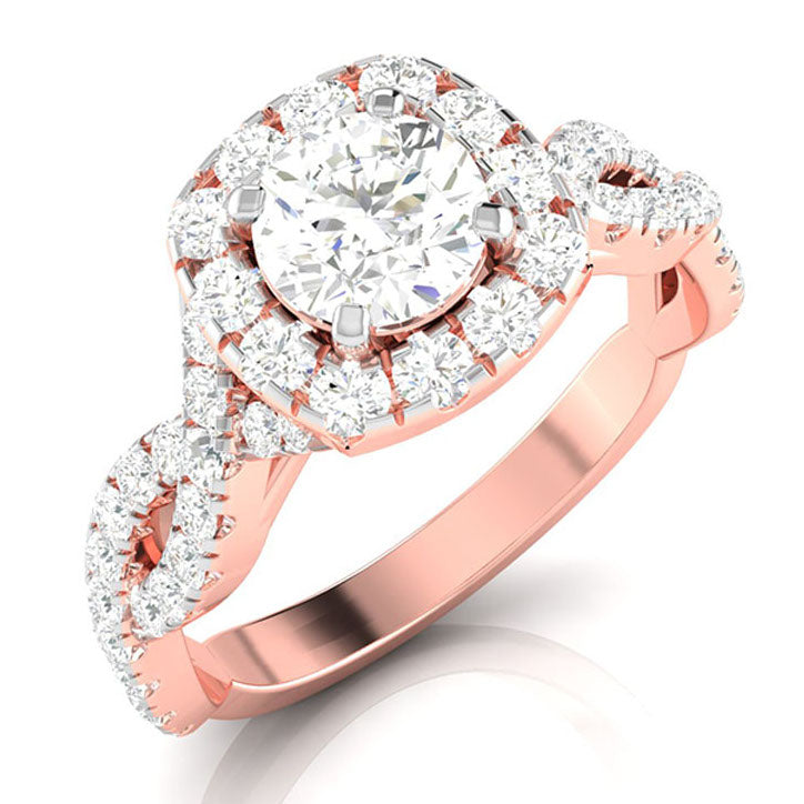 70-Pointer Solitaire Halo Diamond Twisted Shank 18K Rose Gold Ring JL AU G 101R-B   Jewelove.US