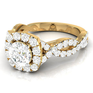 50-Pointer Solitaire Halo Diamond Twisted Shank 18K Yellow Gold Ring JL AU G 101Y-A   Jewelove.US