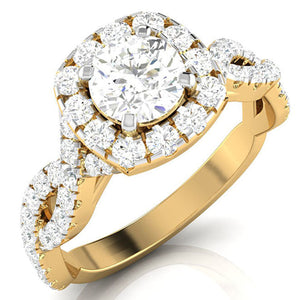 50-Pointer Solitaire Halo Diamond Twisted Shank 18K Yellow Gold Ring JL AU G 101Y-A   Jewelove.US