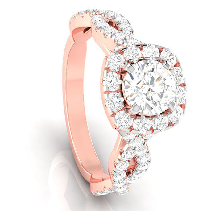 50-Pointer Solitaire Halo Diamond Twisted Shank 18K Rose Gold Ring JL AU G R101-A   Jewelove.US