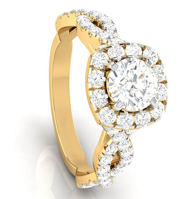 50-Pointer Solitaire Halo Diamond Twisted Shank 18K Yellow Gold Ring JL AU G 101Y-A   Jewelove.US