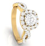 Load image into Gallery viewer, 70-Pointer Solitaire Halo Diamond Twisted Shank 18K Yellow Gold Ring JL AU G 101Y-B   Jewelove.US
