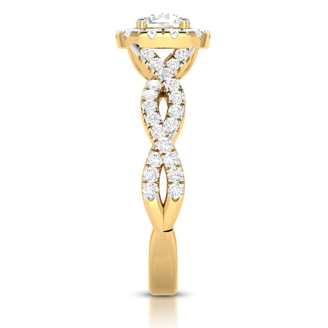 50-Pointer Solitaire Halo Diamond Twisted Shank 18K Yellow Gold Ring JL AU G 101Y-A   Jewelove.US