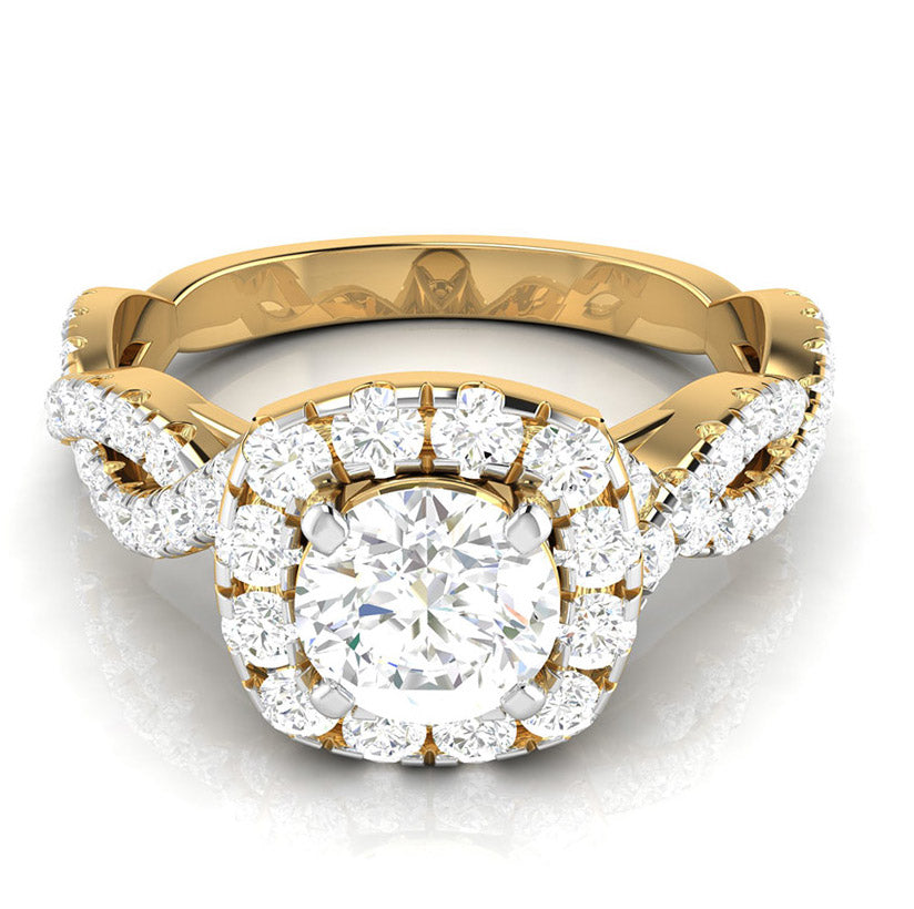 50-Pointer Solitaire Halo Diamond Twisted Shank 18K Yellow Gold Ring JL AU G 101Y-A   Jewelove.US