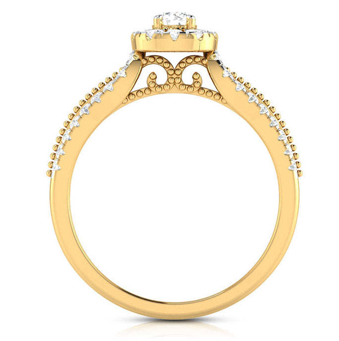 30-Pointer Solitaire Halo Diamond Split Shank Yellow Gold Ring JL AU G 102Y   Jewelove.US