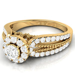 Load image into Gallery viewer, 50-Pointer Solitaire Halo Diamond Split Shank Yellow Gold Ring JL AU G 102Y-A   Jewelove.US
