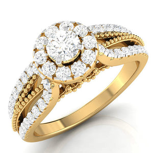 50-Pointer Solitaire Halo Diamond Split Shank Yellow Gold Ring JL AU G 102Y-A   Jewelove.US