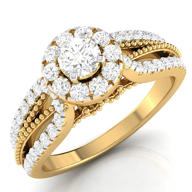 30-Pointer Solitaire Halo Diamond Split Shank Yellow Gold Ring JL AU G 102Y   Jewelove.US